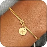 Fezodo Gold Initial Bracelets for Women Girls - 18K Gold Plated A-Z Initial Bracelet Dainty Knot Bracelet Gold Bracelets for Women Teen Girl Gifts Trendy Stuff
