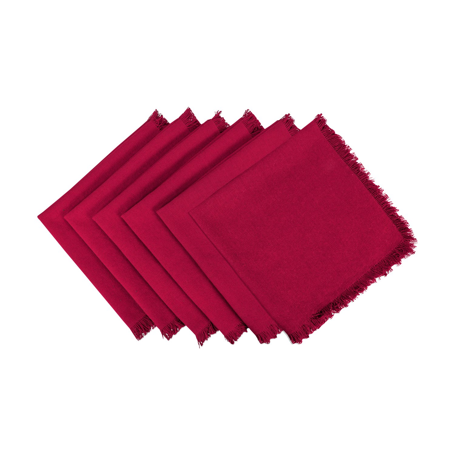 DII Solid Wine S/6 with PAESO with Fringed NP, Cotton, Burgundy, Napkin