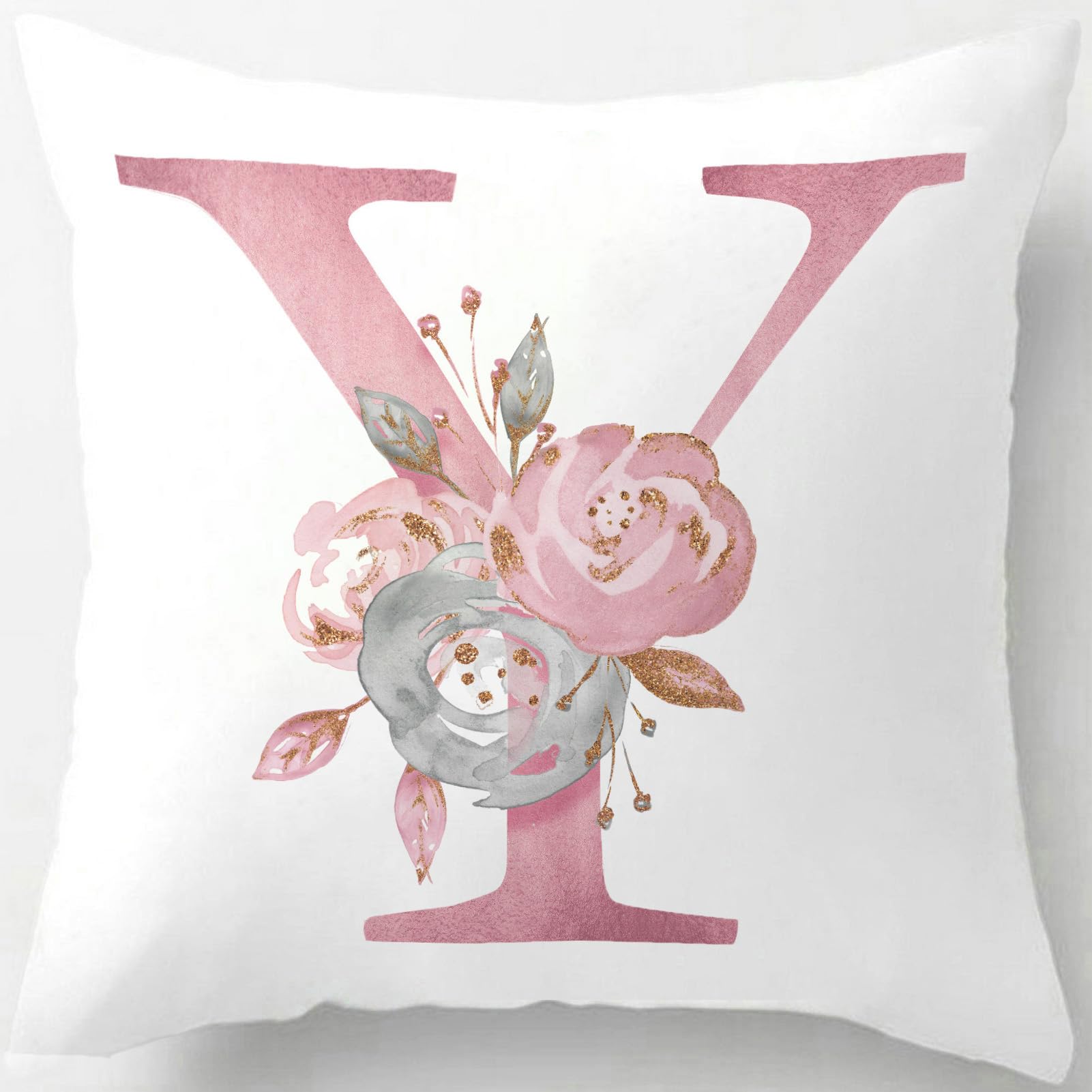 Tillskuch Pink Cushion Covers Cute Alphabet Decorative Throw Pillow Cover Square Letter Pillow Protectors for Sofa Couch Bedroom Chair Home Decor 45cm x 45cm(Y)