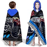 Neapth Large Monster Truck Bath Towels for Boys Hooded Beach Towels for Kids Ages 7-10, Car Kids Hooded Bath Towels Wrap for Toddler Teen Boys 35x60 inch Black Kids Towels for Beach Pool Swim