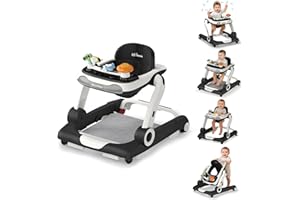 HAWEEK Baby Walker,4-Gear Height Adjustable Baby Walker with Wheels,5 in 1 Baby Activity Center,Music and Lights Bouncer Walker for Baby Boy 6-18 Months,Adjustable Speed Baby Push Walker