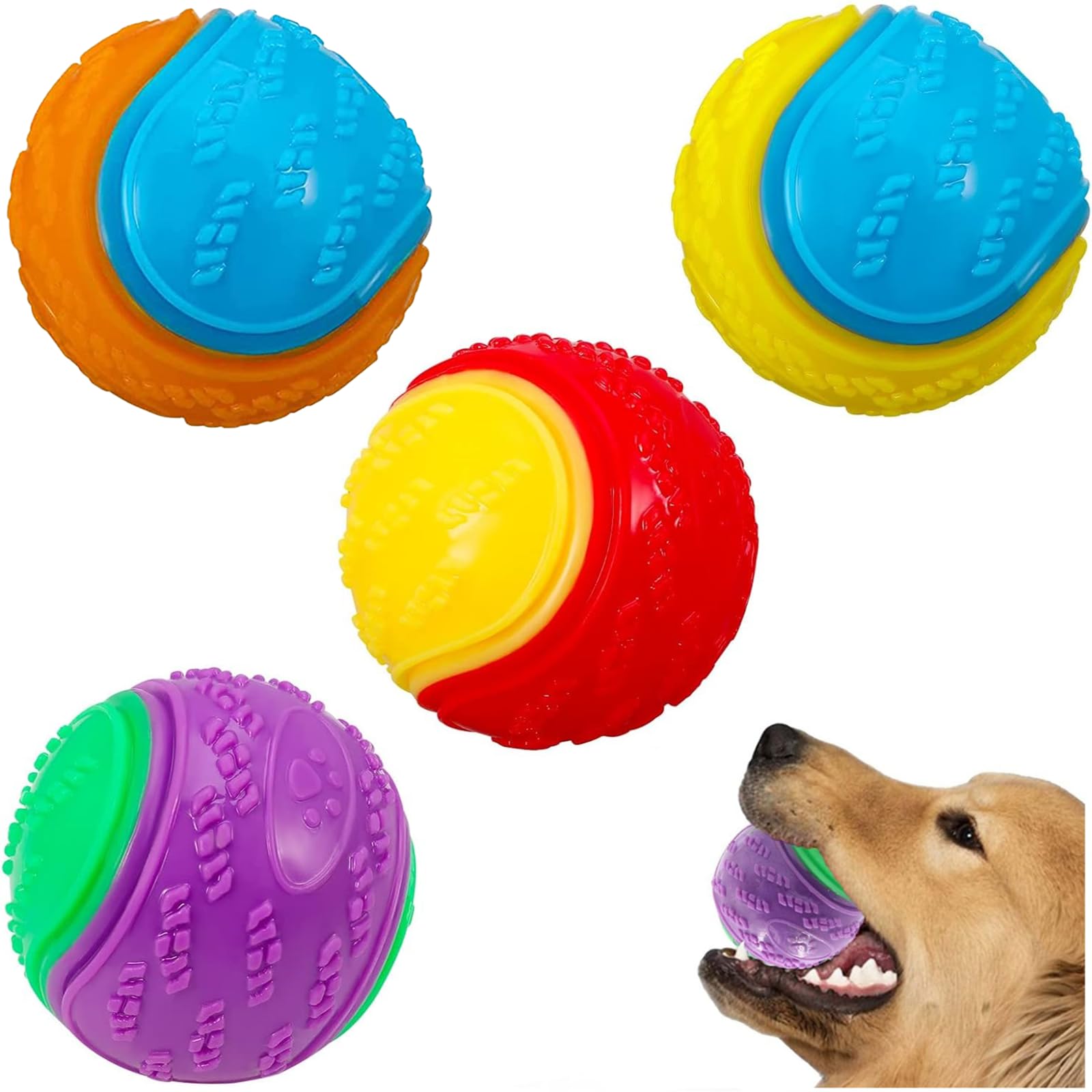 kangnuoxue Dog Balls, 4Pcs Squeaky Dog Ball，Scooby Doo Dog Ball Toys Teeth Cleaning Puppy Chew Toys Pet Training Ball Dog Interactive Dog Balls