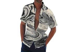 AMXYFBK Hawaiian Shirts for Men Trendy Stripe Print Tropical Shirt Casual Short Sleeve Button Down Beach Holiday Shirt