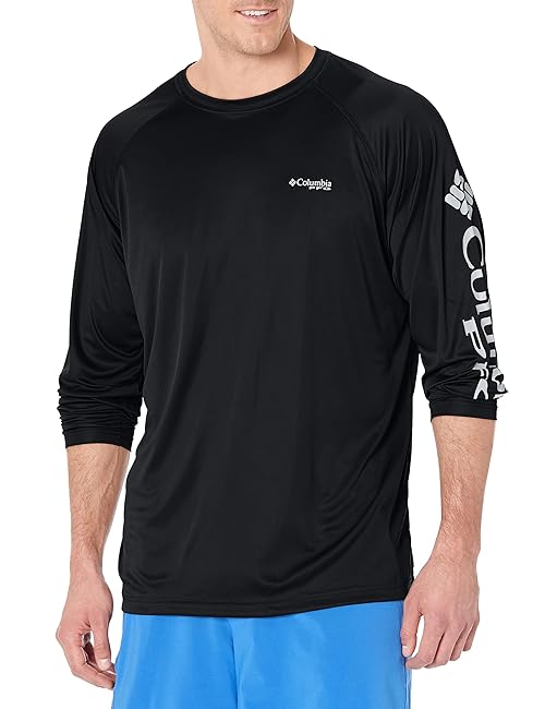 Columbia Men's Terminal Tackle Long Sleeve Fishing Shirt, Black/Cool Grey Logo, 5X