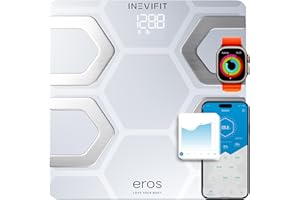 INEVIFIT EROS Bluetooth Body Fat Scale Smart BMI Highly Accurate Digital Bathroom Body Composition Analyzer with Wireless Smartphone APP 400 lbs 11.8 x 11.8 inch (White)