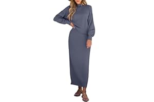 Caracilia 2 Piece Skirt Set for Women Sweater Dress Long Sleeve Oversized Tops Matching Maxi Skirts 2025 Fall Outfits Clothes