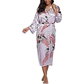 ABC-STAR Women's Kimono Robe Peacock & Blossom Robe Wedding Satin Bathrobe Nightgown