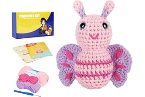 Marribol Crochet Kit for Beginners,Learn to Crochet Starter Kit with Stitch by Stitch Video Tutorial,Butterfly Crochet Kit for Adults Kids Gift, Amigurumi Kit with Beginner-Friendly Yarn-Butterfly