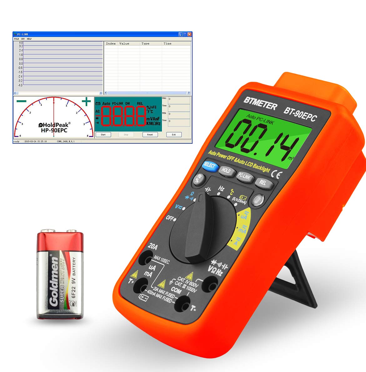 High Voltage Digital Multimeter Autoranging - BTMETER BT-90EPC 4000 Counts AC/DC Voltage Meter Tester for Current, Volt to 1000V, Resistance, Capacitance, Temp, Battery Measure with Auto Backlight