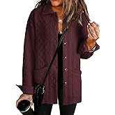 Dokotoo Casual Quilted Jackets for Women Button Down Collared Long Sleeve Coats with Pockets