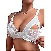 MakeMeChic Women's Nursing Bras Lace Sheer Wireless Unlined Maternity Lingerie Bralette for Breastfeeding