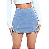 WDIRARA Women's High Waisted Mini Jean Skorts Y2k Slit Hem Bodycon Denim Skirt Shorts