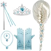 YKYOBFA 7pcs Elsa Wig Frozen Elsa Braid with Princess Tiara Princess Elsa Dress Up Costume Accessories