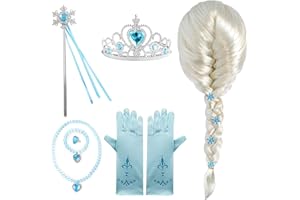YKYOBFA 7pcs Elsa Wig Frozen Elsa Braid with Princess Tiara Princess Elsa Dress Up Costume Accessories