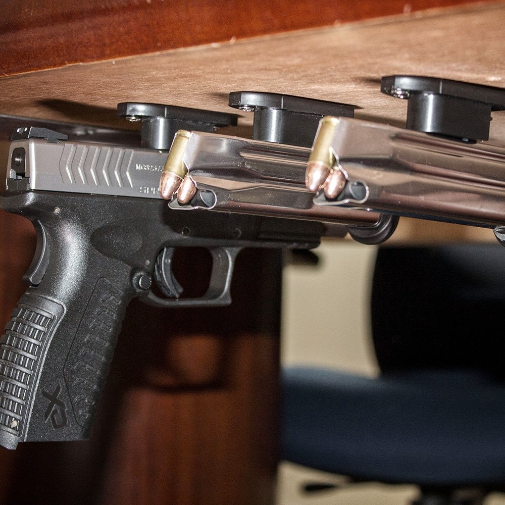 Tactical Quick Draw Gun Magnet Concealed Pistol Holder Handgun Fast Draw Perfect Car Gun Holster Under Counter Desk Shelf Car Gun Safe or Bed Side Holds All Guns Beretta Remington Springfield Armory