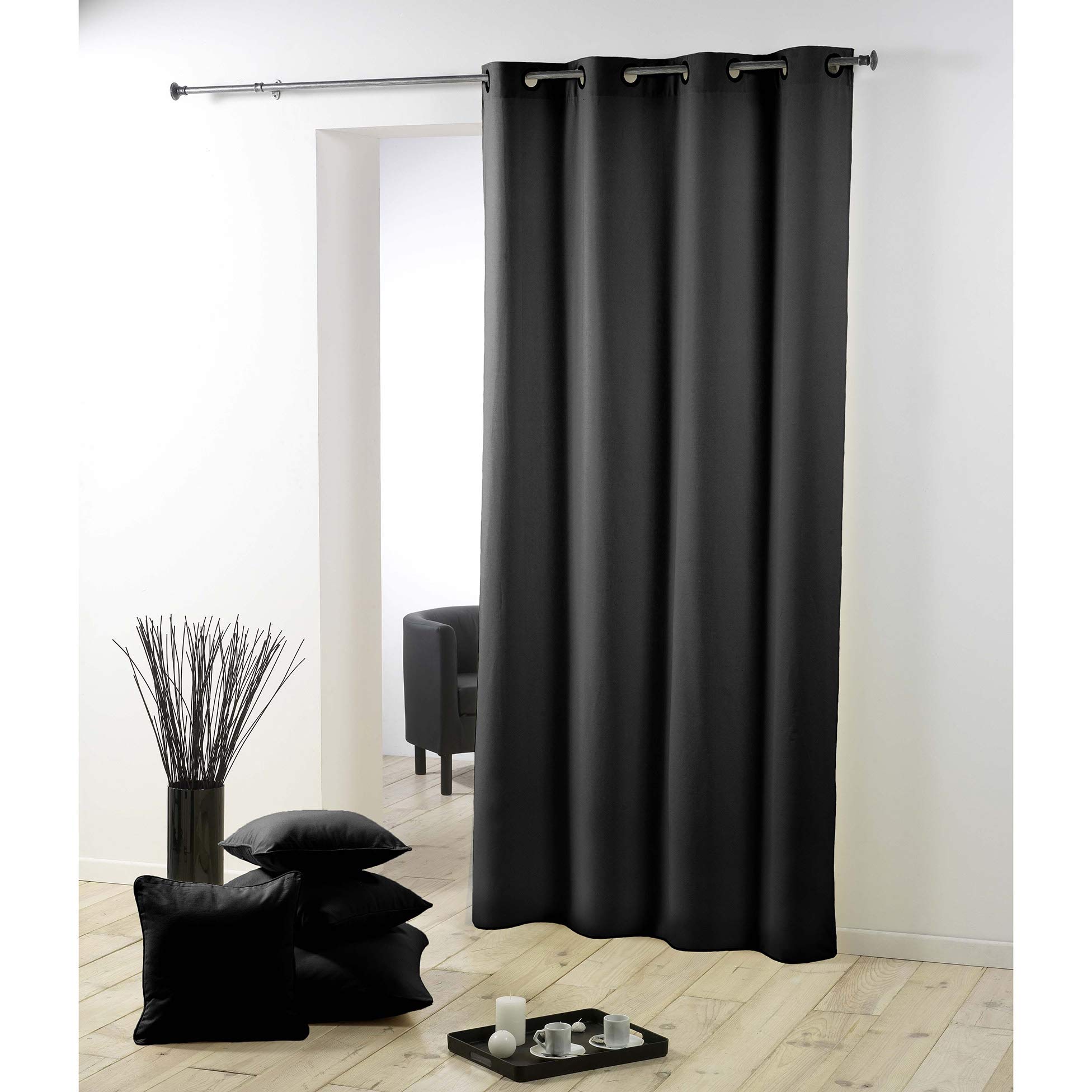 Douceur d'Intérieur 1609135 Curtains, Polyester, Black, 140 x 260 cm
