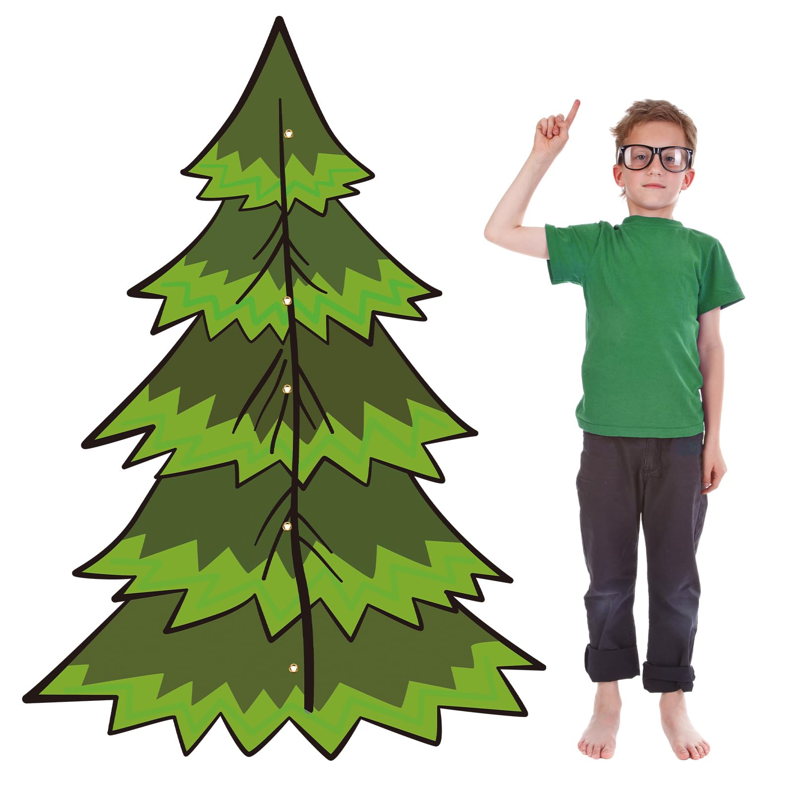 Photo 1 of Camp Pine Tree Jointed Cutout Standup Camping Party Decorations 3.77 x 2.62 ft Cardboard Life Size Tree Photo Props Backdrop for Camp Party Sunday School Holiday Festive Events Vbs Classroom Decor