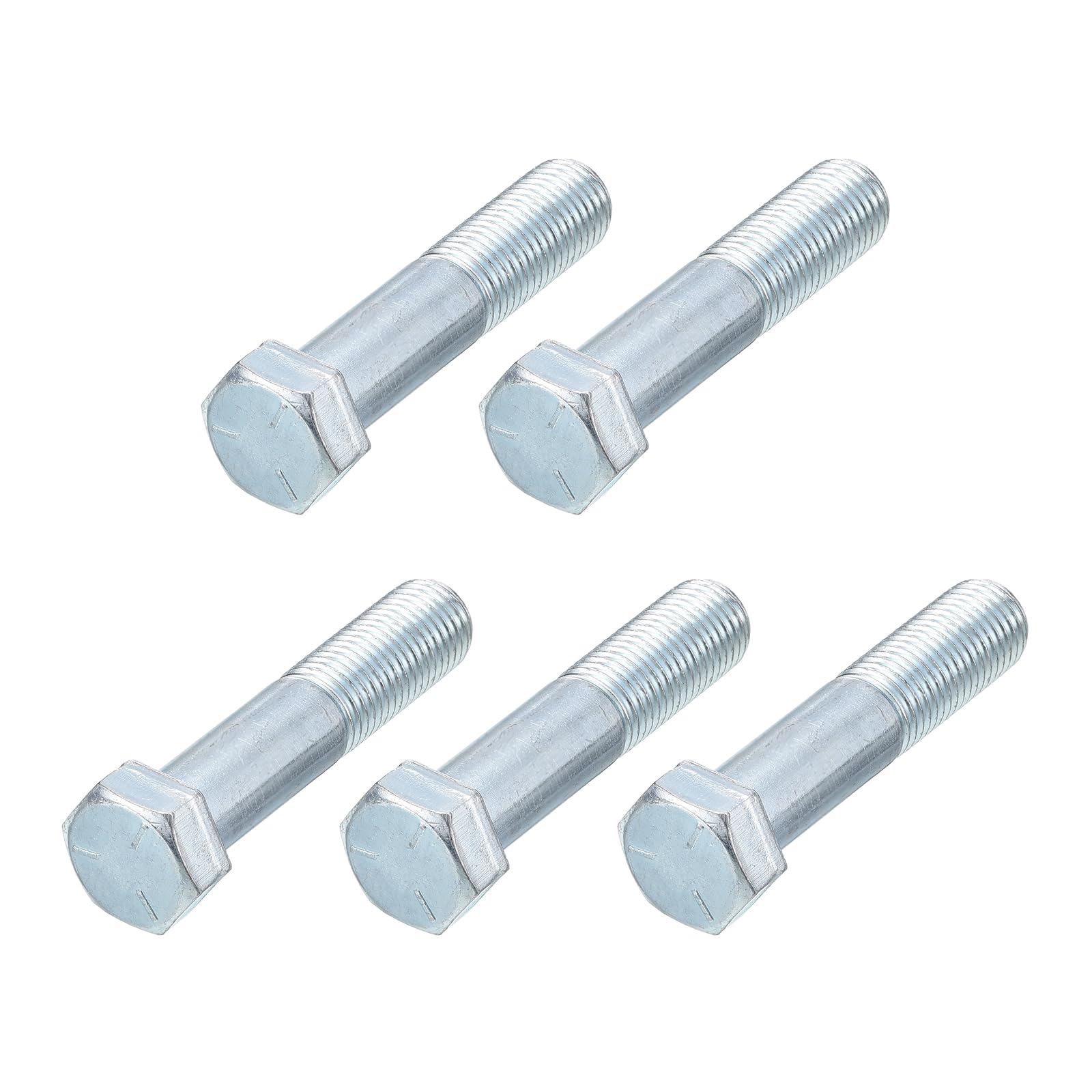 METALLIXITY Hex Bolts (1/2-20x2-1/2") 5Pcs, Grade 2 Carbon Steel Zinc Plated Partial Threaded, UNF Fine Thread Hex Head Screw Bolt - for Furniture Repair, Silver