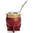 304 Stainless Steel Argentina Yerba Mate Cup With Straw Tea Gourd Mug One Bombilla Mate (Straw) a Cleaning Brush (Brown)