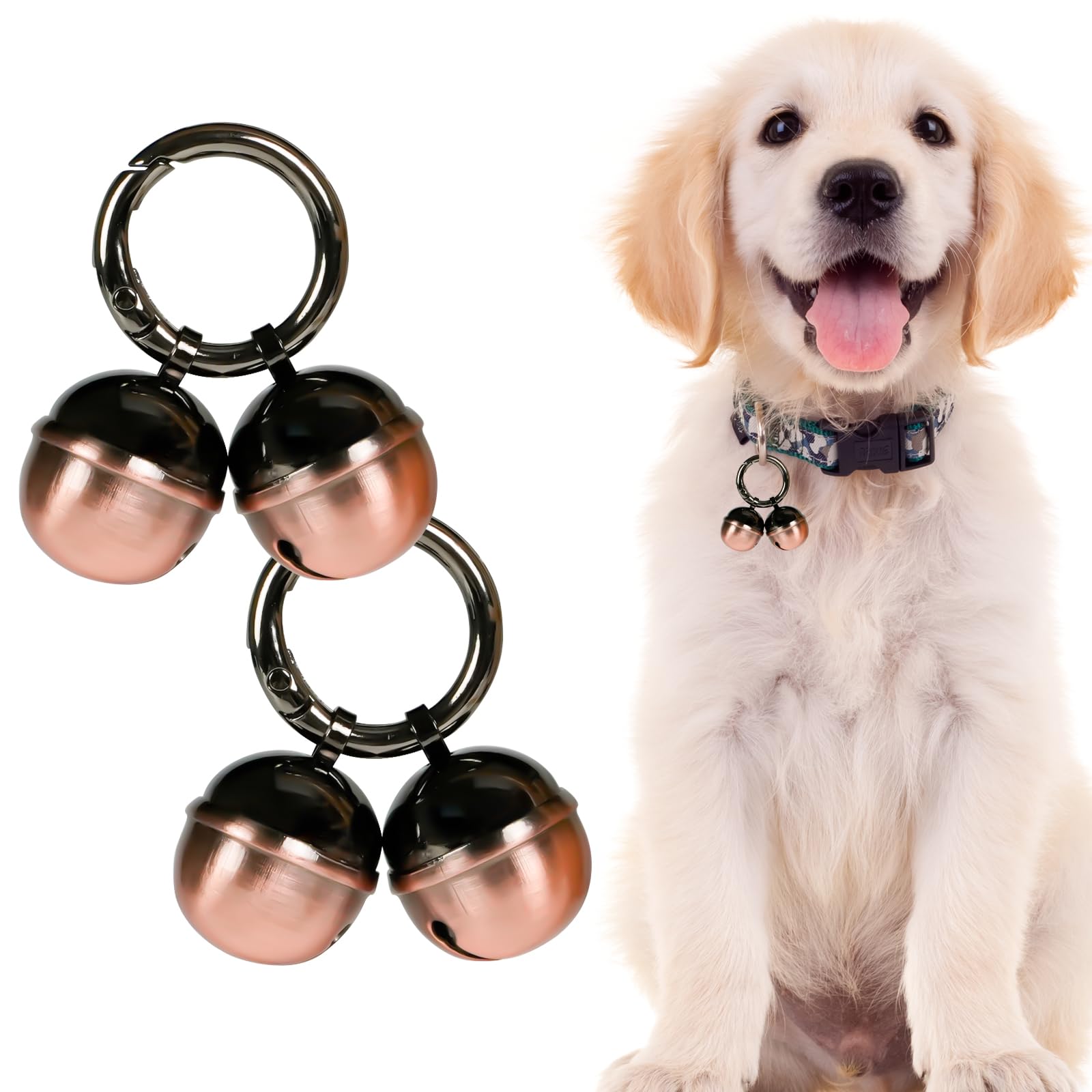 Whimsii Extra Loud Cat & Dog Bell for Collar, Pet Tracker & Falconry, Durable Brass Collar Charms with Swivel Lobster Clasp (Rose Gold & Black, 2 Pack)