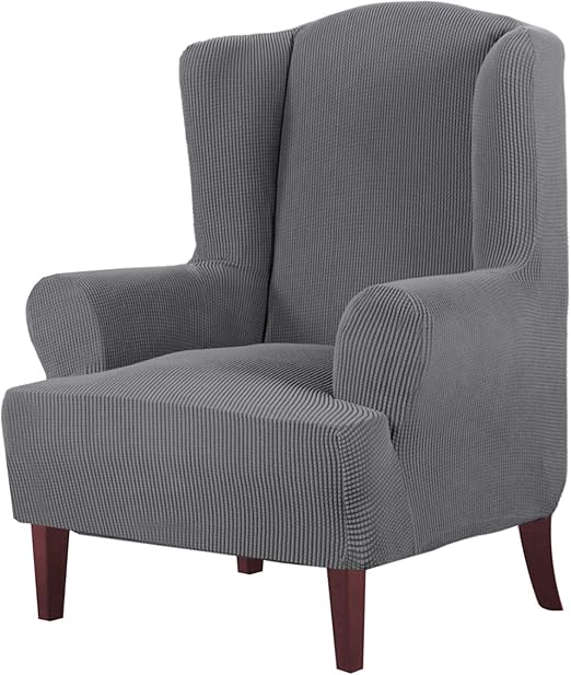 Amazon Com High Stretch Wing Chair Covers Slipcovers Wingback Chair Slipcovers Wingback Chair Covers Furniture Cover Protector Feature Soft Thick Checked Pattern Jacquard Fabric Grey Home Kitchen