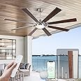 72" Large Smart Ceiling Fans with Light Remote via Wifi Alexa,Brushed Nickel Modern Indoor & Outdoor Ceiling Fan for Patio,Living Room,6 Speed Reversible Quiet DC Motor,3 CCT,Dual Finish Wooden Blades