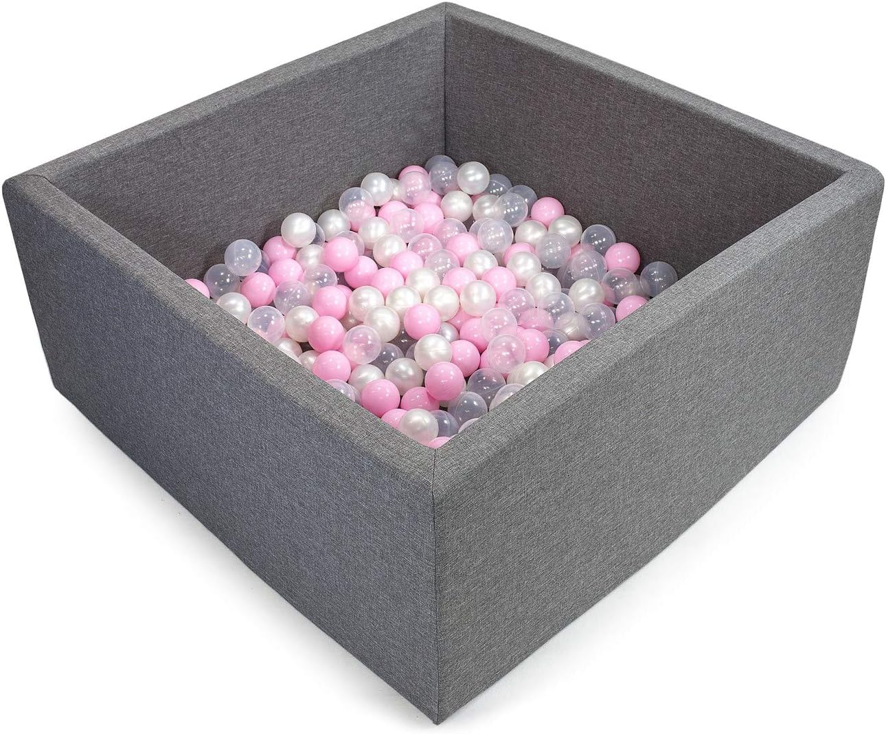 Tweepsy Soft Baby Ball Square Pool Pit 250 Balls 90x90x40cm Handmade EU - BKWZ1N - Grey Pool: Transparent, Pearl, Light Pink