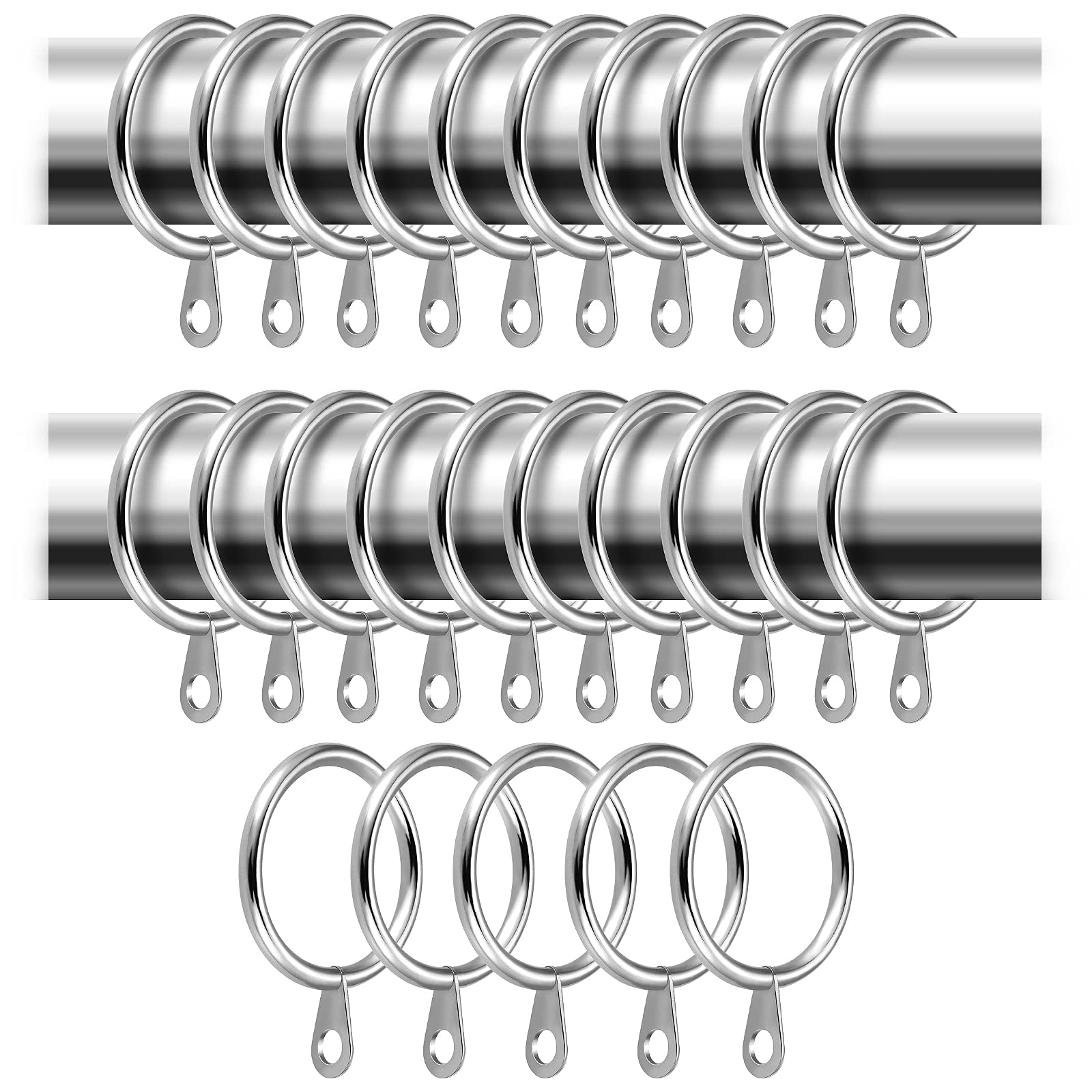 24 Pack Metal Curtain Rings, 30mm Internal Diameter, Eyelets For Poles And Rods, Drapery And Shower Hanging, Silver
