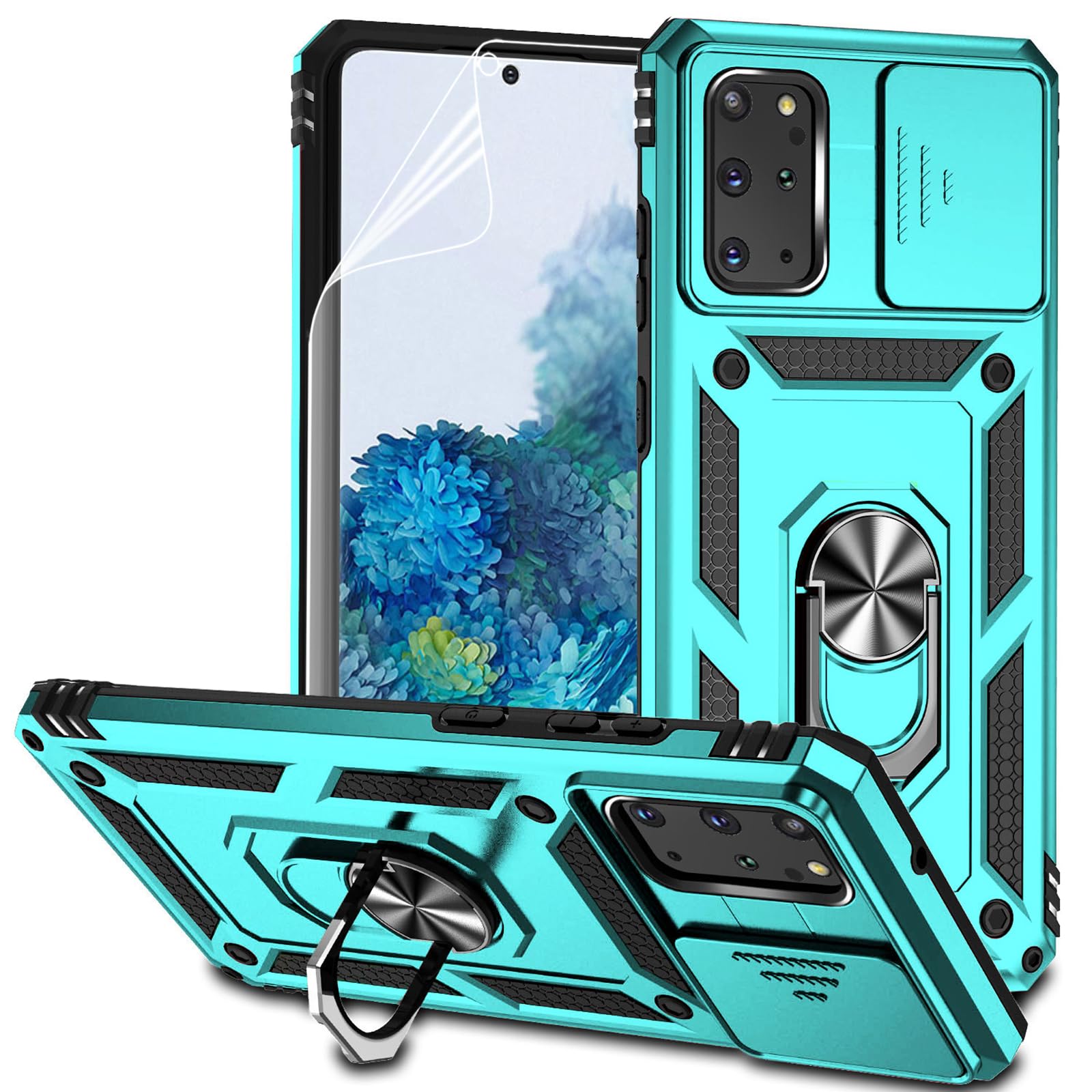 for Samsung Galaxy S20 Plus Case with Camera Lens Cover HD Screen Protector, Military-Grade Drop Tested Magnetic Ring Holder Kickstand Protective Phone Case for Samsung Galaxy S20+ Plus 5G (Mint)