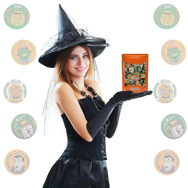 FRUIDLES HALLOWEEN MONSTER MONEY COINS MUNNY, TRICK-OR-TREAT PARTY BAG FILLERS, INDIVIDUALLY WRAPPED IN ORANGE, GREEN, SILVER COIN DESIGN FOILS, KOSHER CERTIFIED DAIRY (2 POUNDS)