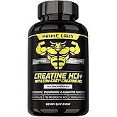 Prime Labs Creatine HCl Capsules - with CON-CRĒT®, Rhodiola Root Extract, & L-Theanine - Muscle Support, Endurance, Cognitive Function - for Men & Women - 60 Pills