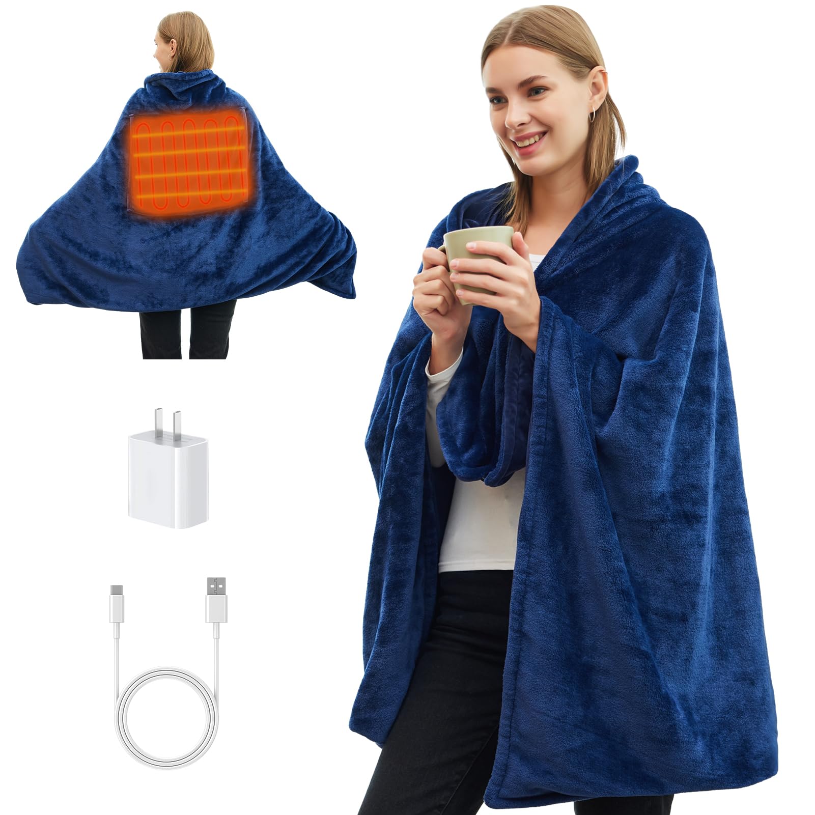 Photo 1 of Portable Cordless Heated Blanket for Stadium, Rechargeable USB Heated Throw Blanket for Outdoor, 3 Heat Settings Electric Heated Blanket for Office, Camping, 58”x 38” (Battery Pack Not Included)