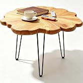 Brefhome Solid Cedar Live Edge End Table, Wood Coffee Table, 23.6" W | One-of-a-kind, Natural grain &amp; knots, 5-minute easy assembly, 350lbs load capacity, 3 metal hairpin legs, Rustic Flower Shape