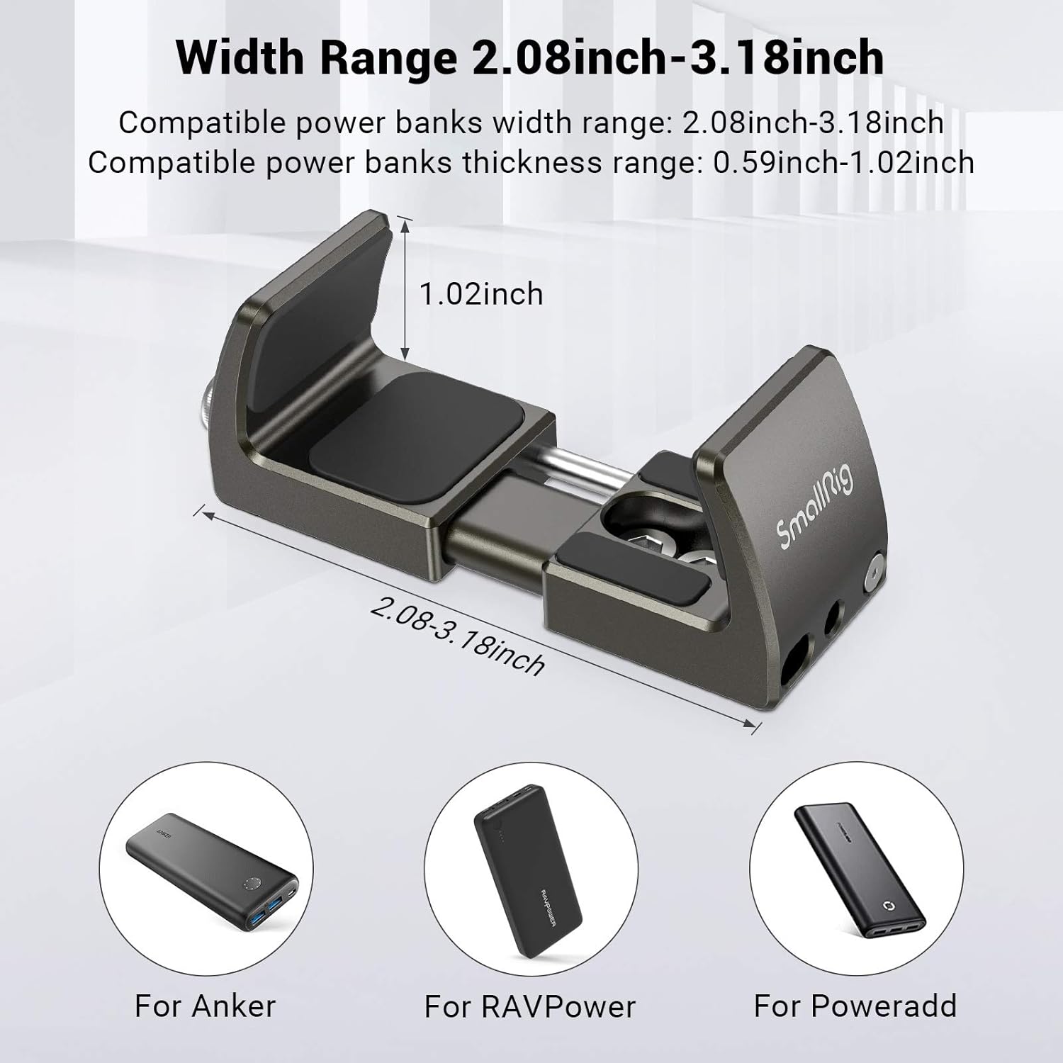 SMALLRIG Aluminum Power Bank Holder, Powerbank Mount Clamp for Portable Power Banks with Width Range from 53mm to 81mm - 2790 - Image 4