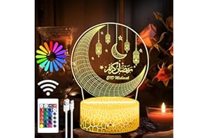 KISPATTI Ramadan Mubarak Decorations, Ramadan LED Night Light with Remote 16 Color Flashing, Eid al-Fitr Mubarak 3D Star Moon Lights for Bedroom Ramadan Gifts for Islamic Holiday Believers Muslims Home Decor