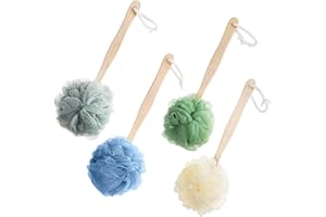 4 Pack Bath Shower Loofah Body Brush with Long Handle, Bath nylon mesh Back Scrubber Shower Brush(4 Colors White,Green,Blue,G