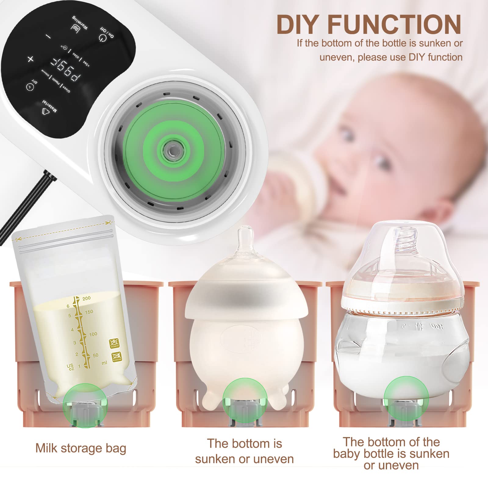 Hopebig Bottle Warmer Upgraded 7-in-1 Water-Free Bottle Warmer for Breastmilk or Formula Baby Bottle Warmer Milk Warmer with LED Display Accurate Precise Temperature Control and Timer