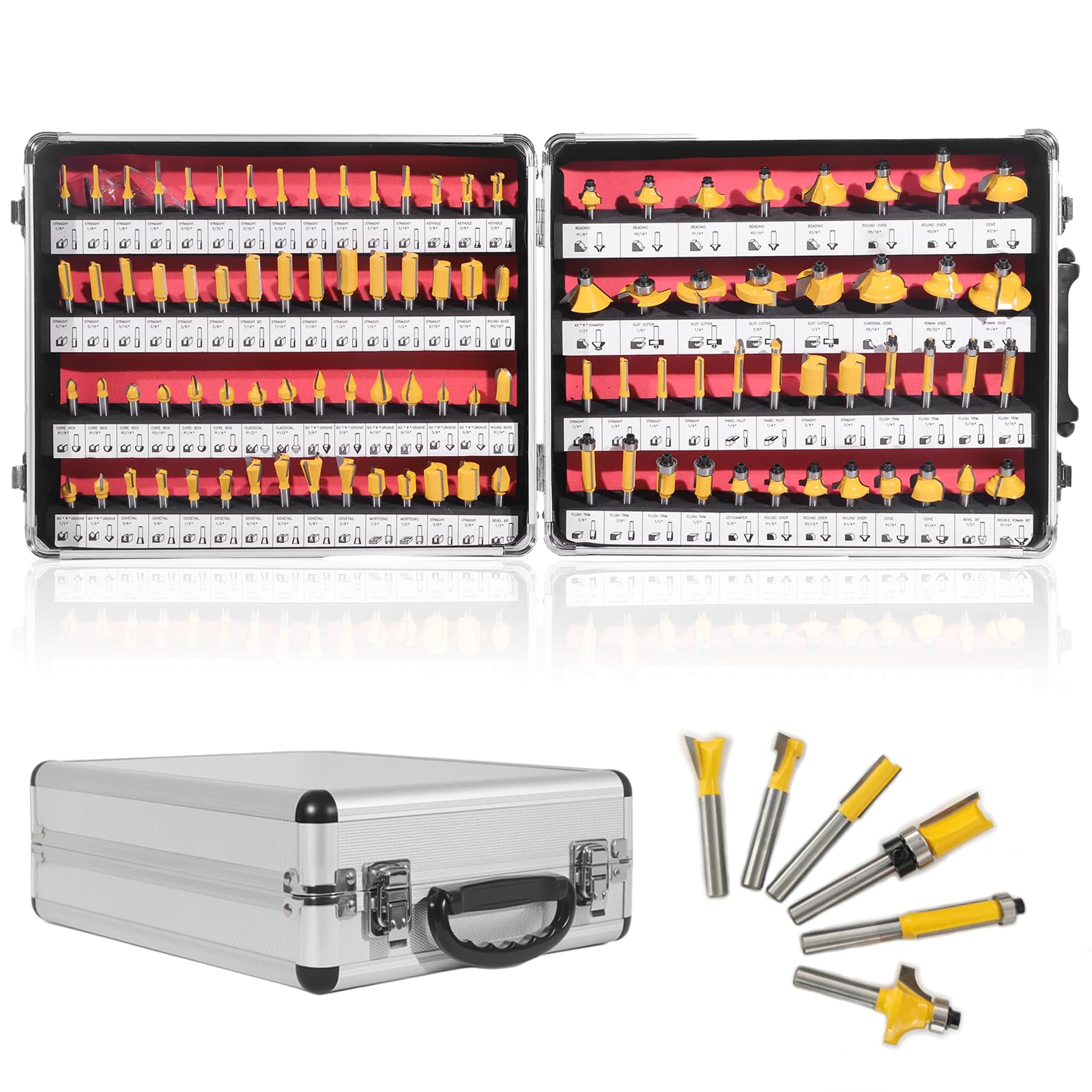 Photo 1 of CATITO 100 Pieces Router Bits Set, 1/4" Shank Router Bit, Professional Woodworking Milling Cutter Set, Tungsten Carbide Milling Bit Kits for Professional Woodworking