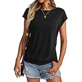 Micticsi Womens Crewneck Cap Sleeve T Shirts Banded Bottom Top Loose Fit Short Sleeves Tee Casual Summer Basic Tops 2025