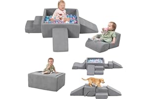 MOOZHEALTH Baby Climbing Blocks with Ball Pit,6PCS Foam Climbing Toys for toddlers 1-3 Inside,Soft Crawl & Climb Activity Play Set Indoor,Modular Structure Washable Play Equipment,Gray(Balls Not Included)