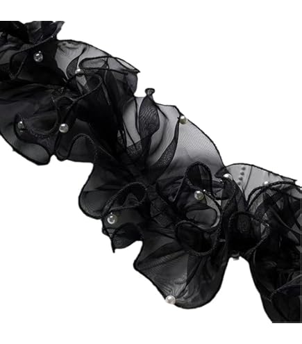 Kuasting Ruffled Pleated Lace Trim - 3 Yards, Black & White Chiffon Fabric For Dress Decoration, Sewing, And DIY Crafts - View #9
