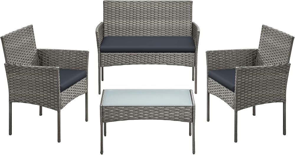 SONGMICS Garden Furniture Set Outdoor PE Rattan Conversation Grey