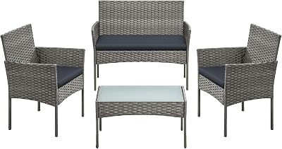 SONGMICS Garden Furniture Set Outdoor PE Rattan Conversation Grey