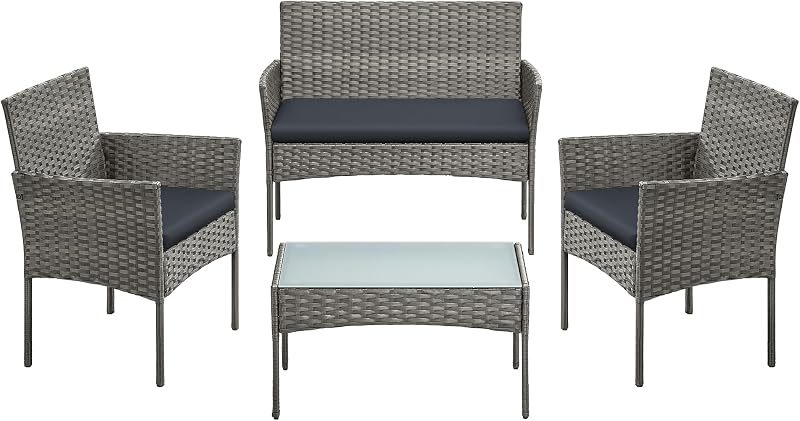 SONGMICS Garden Furniture Set Outdoor PE Rattan Conversation Grey