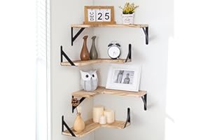 MARSMILES Corner Floating Shelves, Corner Wall Shelves Set of 4, Wall Mounted Corner Storage Display Shelving for Bathroom, Bedroom, Living Room, Kitchen, 16" W x 11-2/5" D, L-Shaped, Carbonized Black