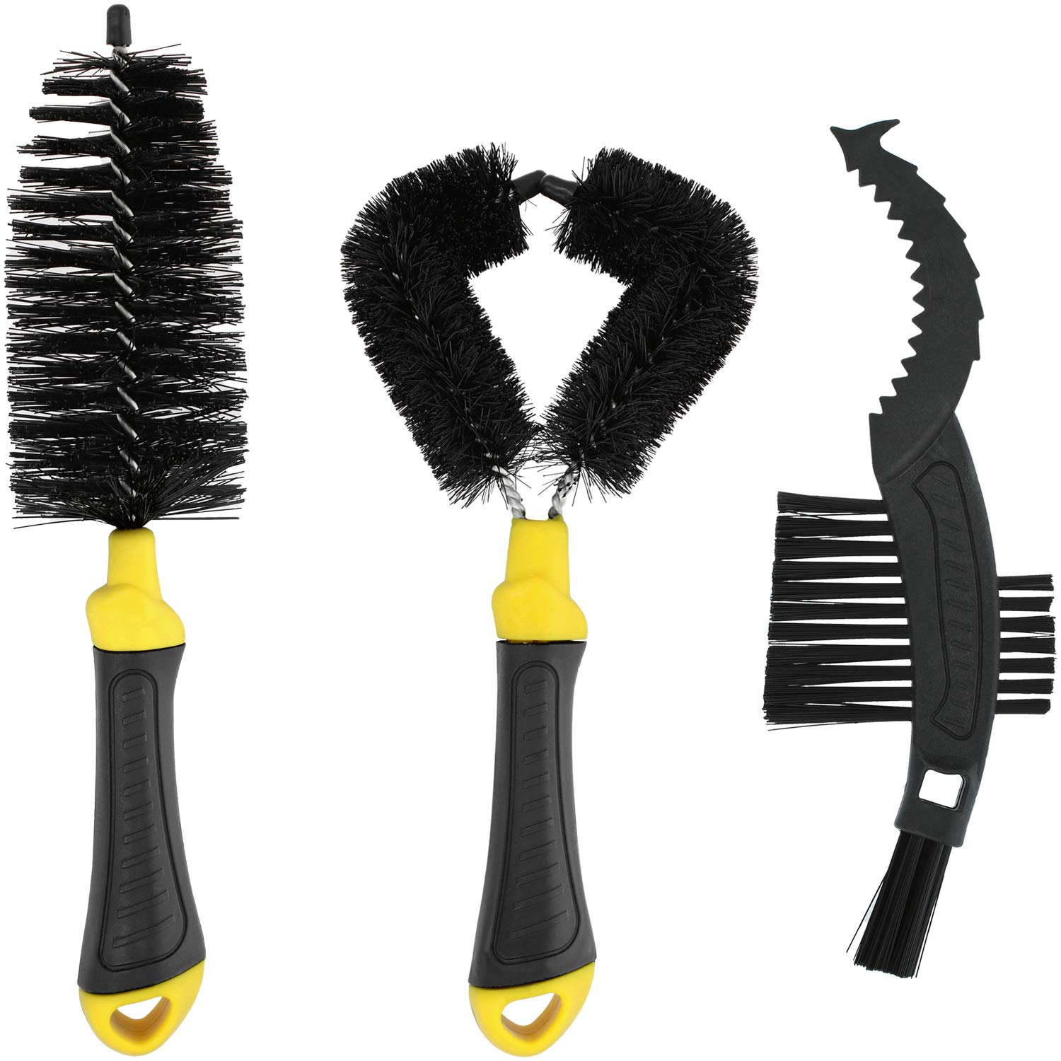 COM-FOUR® 3-piece set bicycle cleaning suitable for bicycles, scooters, motorcycles and cars, brush set for bicycle chains, cranks, chain rings, frames and tires (3-part)