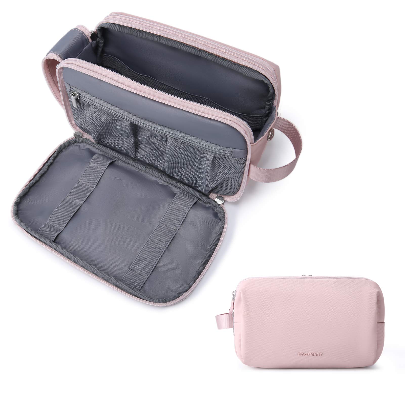 Photo 1 of BAGSMART Toiletry Bag for Men, Travel Toiletry Organizer Dopp Kit Water-resistant Shaving Bag for Toiletries Accessories, Door Room Essentials,Pink-medium