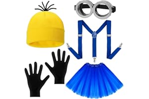 Gowpug 5Pcs Halloween Costume Accessories Adult, Yellow/Purple Beanie Goggle Glove Skirts Halloween Party Costume Set