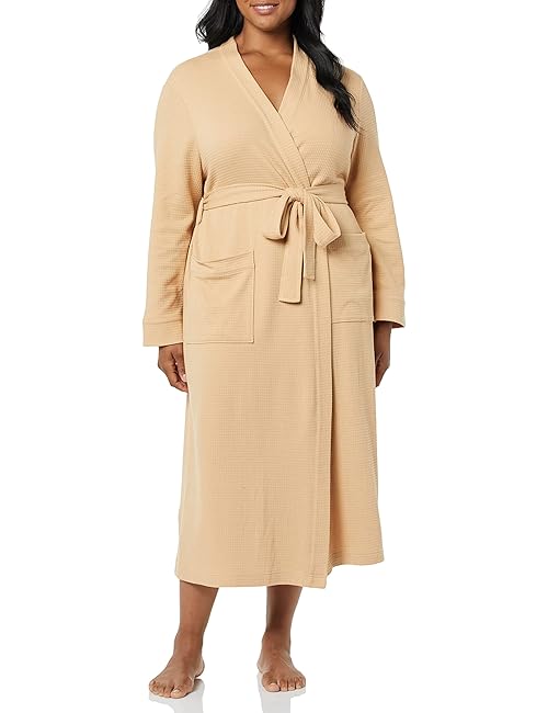 Amazon Essentials Women's Lightweight Waffle Full-Length Robe (Available in Plus Size), Light Camel, Small