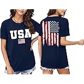 American Flag Shirts for Women 4th of July Shirt USA Tshirt Gift Independence Day Patriotic Short Sleeve Tops
